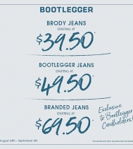 Bring on the new school year 🍎and the Denim 👖👖👖with AMAZING deals on Bootlegger Jeans! Sign up and become a Bootlegger Cardholder to receive special perks throughout the year! Just ask our staff! #denim #backtoschool #deals #shopping #yqr @nor