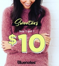 Sweaters..BOGO $10! -- we've got cozy sweaters for you and your BFF! #mybluenotes @bluenotesjeans *Some exclusions may apply