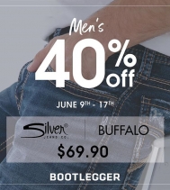 Men's 40% Off Sale!! 👖40% off men's Silver & Buffalo jeans at Northgate Mall.👖
June 9th - June 17th
@northgate_bootiecrew @bootleggerjeans