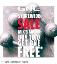 BIG STOREWIDE SALE!! October 11th to 13th: BUY TWO, GET ONE FREE - MIX & MATCH your favorites products storewide! 
#gncnorthgate #sale #deals #yqr