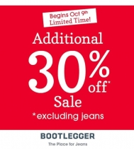 Limited Time! Additional 30% Off Sale at Bootlegger! See in-store for details. *excluding jeans 
@northgate_bootiecrew