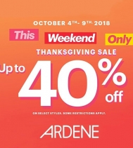 Thanksgiving Sale at Ardene.
 UP TO 40% OFF! 🎉
 Some restrictions apply
#ardenelove #thanksgivingsale