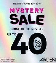 Mystery Sale November 13 to 20 at Ardene! Scratch to reveal up to 40% off your $50+ purchase. Some restrictions apply.
#ardenelove