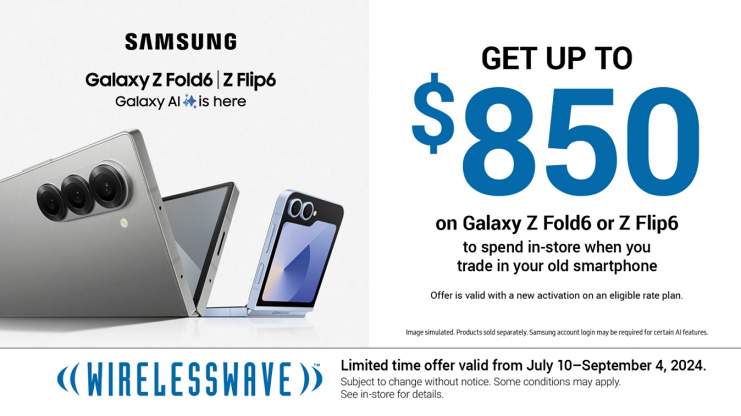 Get up to $850 on Galaxy Z Fold6 or Z Flip6