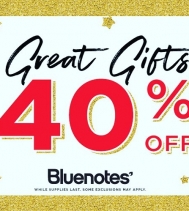 GREAT GIFTS SALE @ BLUENOTES! GIFTS FOR EVERYONE ON YOUR LIST AT 40% OFF!  @BLUENOTESJEANS #MYBLUENOTES Some exclusions may apply. See store associate for more details.