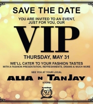 Save the Date 🗓 for a VIP Party at Alia n’ Tanjay! MAY.31