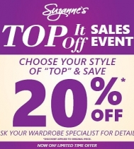 Top it Off Sale Event! 🏷
20% OFF your style of Top 👚
Ask your wardrobe specialist for details at Northgate Mall!
Ends June 30th
#sales #SuzannesStyle