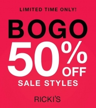 START THE CAR....🚘 RICKI'S SEMI-ANNUAL SALE IS ON NOW! 
BOGO 50% OFF ON SALE STYLES FOR A LIMITED TIME.
#bogo #sale #rickis