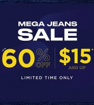 THE MEGA JEANS SALE - GET TO BLUENOTES THIS SPRING BREAK AND GET JEANS FROM $15 & UP!
Select locations. Some exclusions may apply. While Quantities Last.