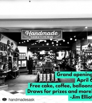 🎊Handmade Saskatchewan Grand Opening is tomorrow April 6th!🎊 They will be serving Free coffee ☕, and cake 🍰. The first 10 people to make purchases over $25 will receive free earrings! 🎉🎈Also all enter to WIN some AMAZING PRIZES DONATED by