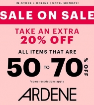 Save big @ardene with an extra 20% off all items that are 50% to 70% off!
Restrictions apply.
#ardenelove